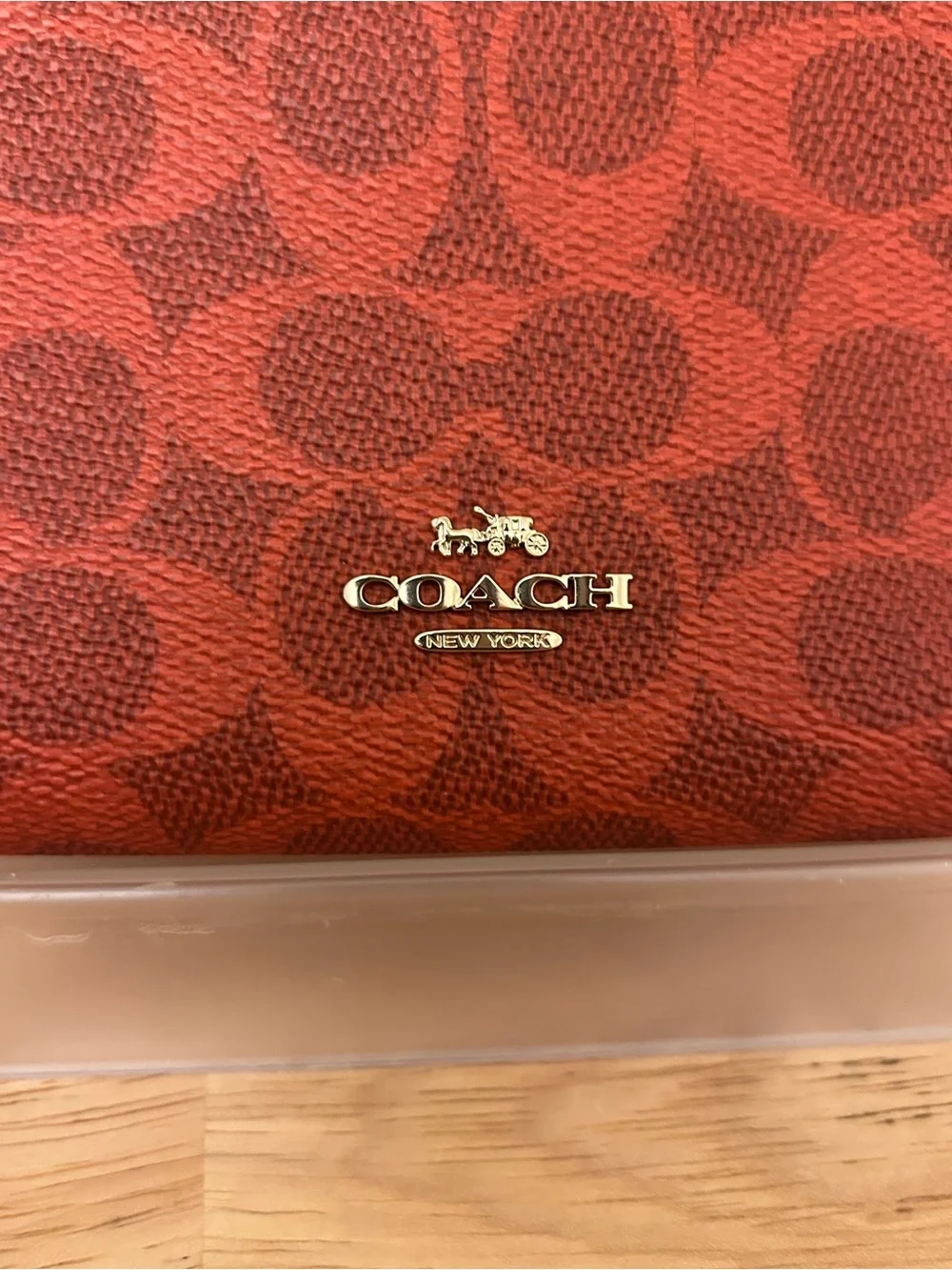 Coach Red Signature Double Zip Wristlet